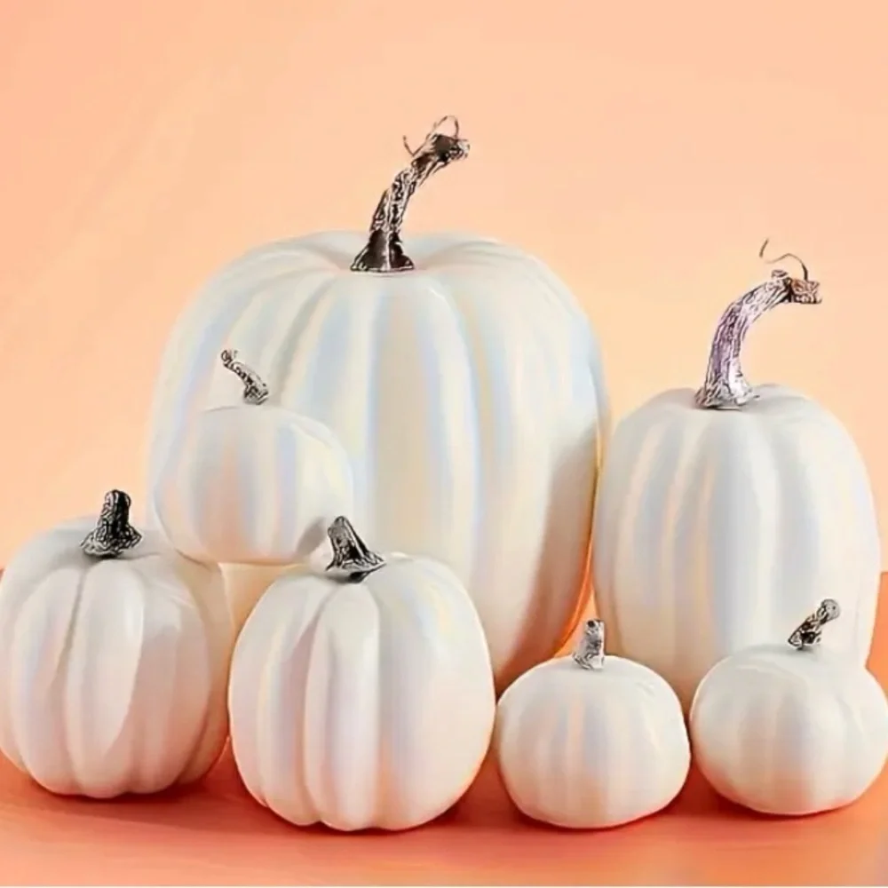 Elegant White 7 pc Pumpkin Set- Great Decorations-From Halloween thru Christmas